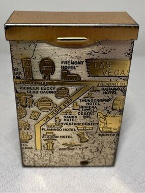 Vintage Las Vegas Map Metal Matchbox Cigarette Case - collectible